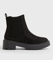 New Look Black Suedette Chunky Cleated Chelsea Boots
